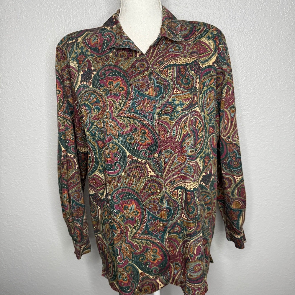 Prestwyck Paisley Button down shirt with shoulder pads -cp